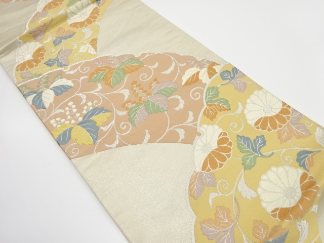 JAPANESE KIMONO / ANTIQUE FUKURO OBI / SILK / WOVEN KIKU & PAULOWNIA ARABESQUE